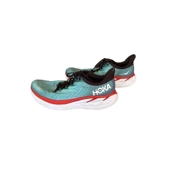 HOKA One One Men's Teal Lace Up Round Toe Clifton 8 Running Shoes Size 9.5D - Picture 1 of 8
